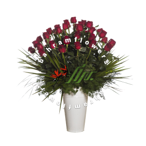 پایه سفید با رز قرمز