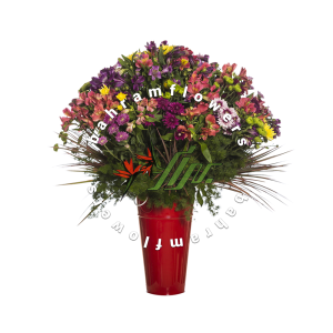 پایه قرمز با گل های فصلی