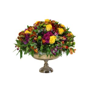 ظرف گرد با گلهای فصلی