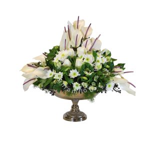 ظرف گرد با گلهای سفید