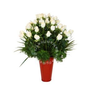 پایه قرمز با رز سفید